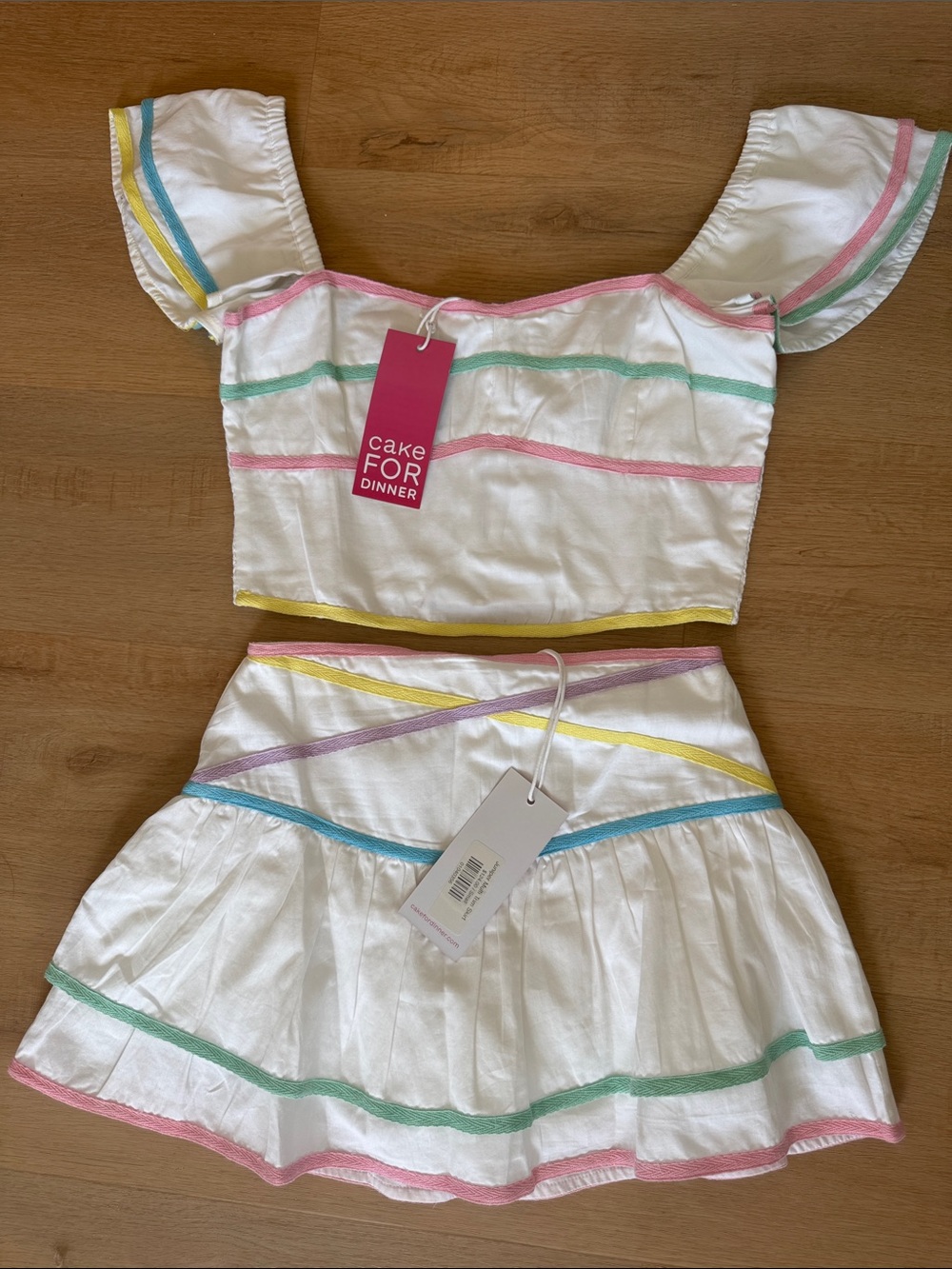 Cake For Dinner White Two-Piece Crop Top & Skirt - 100% cotton